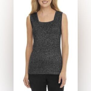 NWT Kasper Sleeveless Black Modern Sparkle Blouse